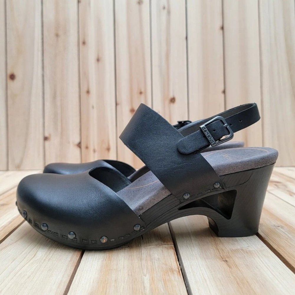 Dansko Women's Thea Clogs Sandals Size 37 US 6.5-7 Black Cut Out Heel Slingback